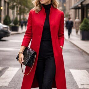 Lafayette 148 New York Red Duster Coat | Cotton Blend | Minimalist Luxe | Size 8